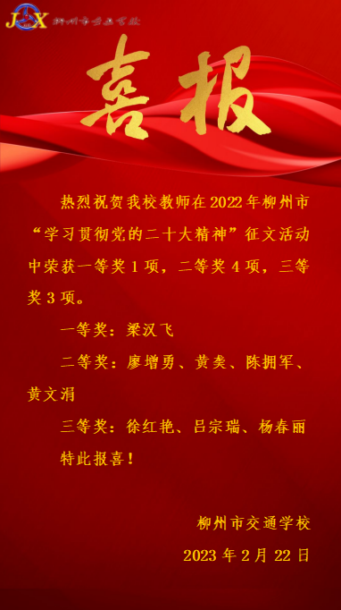  【喜报】热烈祝贺我校多名教师在“学习贯彻党的二十大精神” 主题理论征文中喜获佳绩